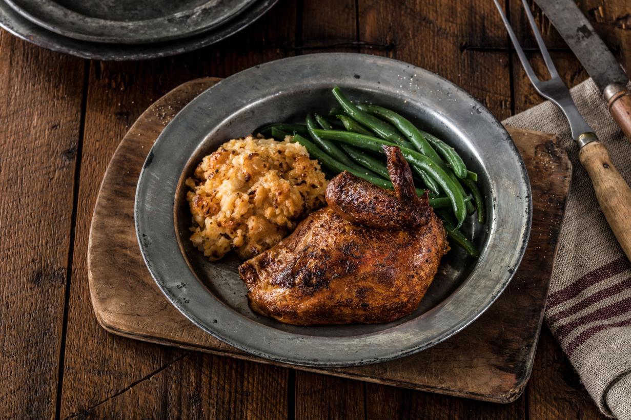 Cowboy Chicken Rotisserie Chicken Platter with green beans