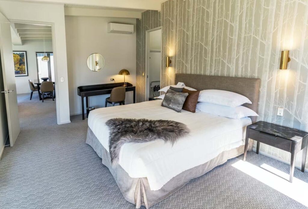Hotel bedroom at the Rees Hotel, New Zealand