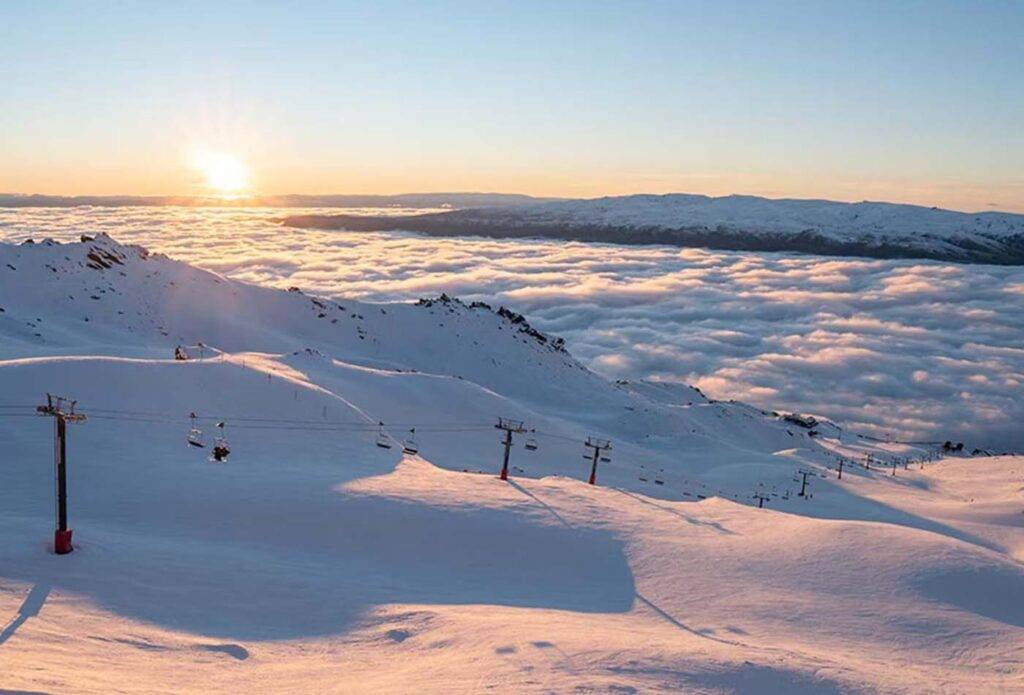 View of a ski lift going up a mountain