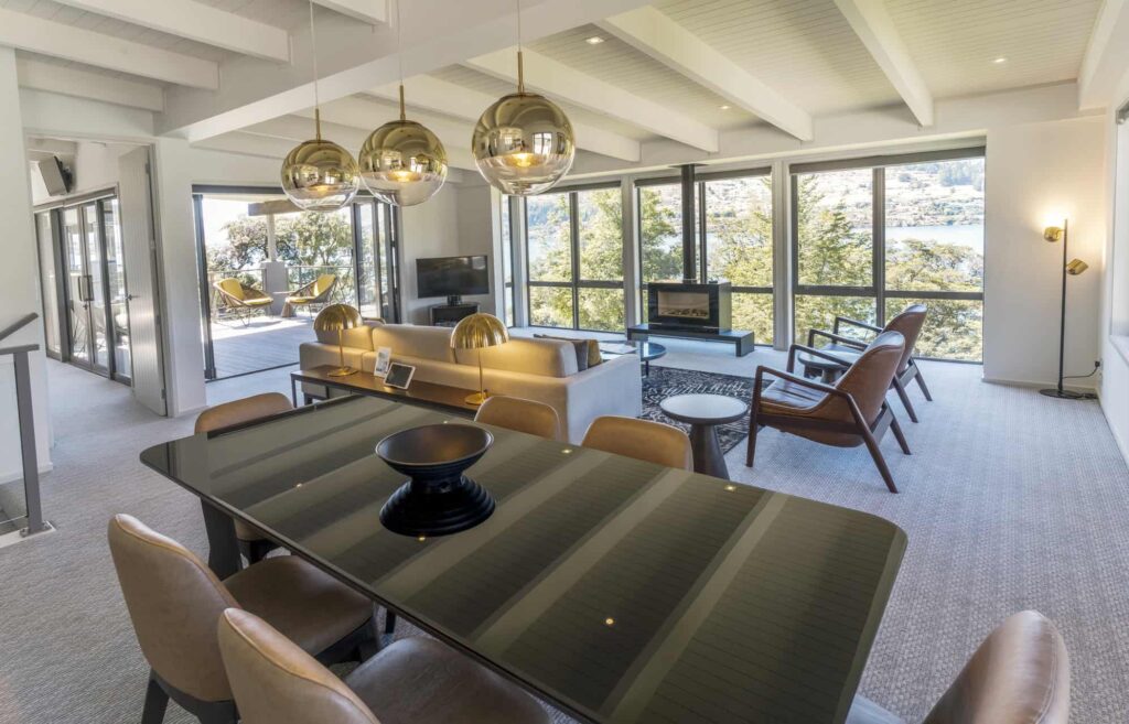 Spacious living and dining rooms with fireplace: Lake View 3 Bedroom Villa