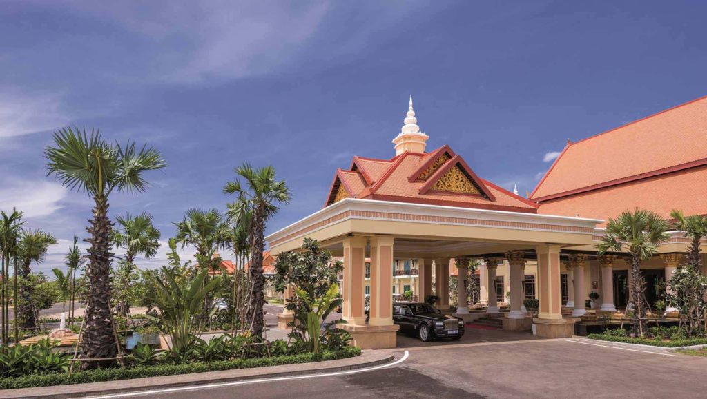 Luxury car under the overhang outside the Sokha Siem Reap Resort main entrance