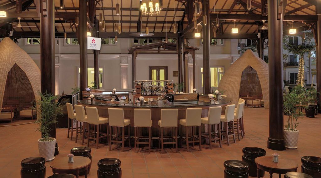 Large circular bar with seating at Khmer Bistro at Sokha Siem Reap Resort
