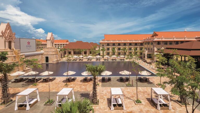 Sokha Siem Reap Resort salt water pool and poolside cabanas and loungers