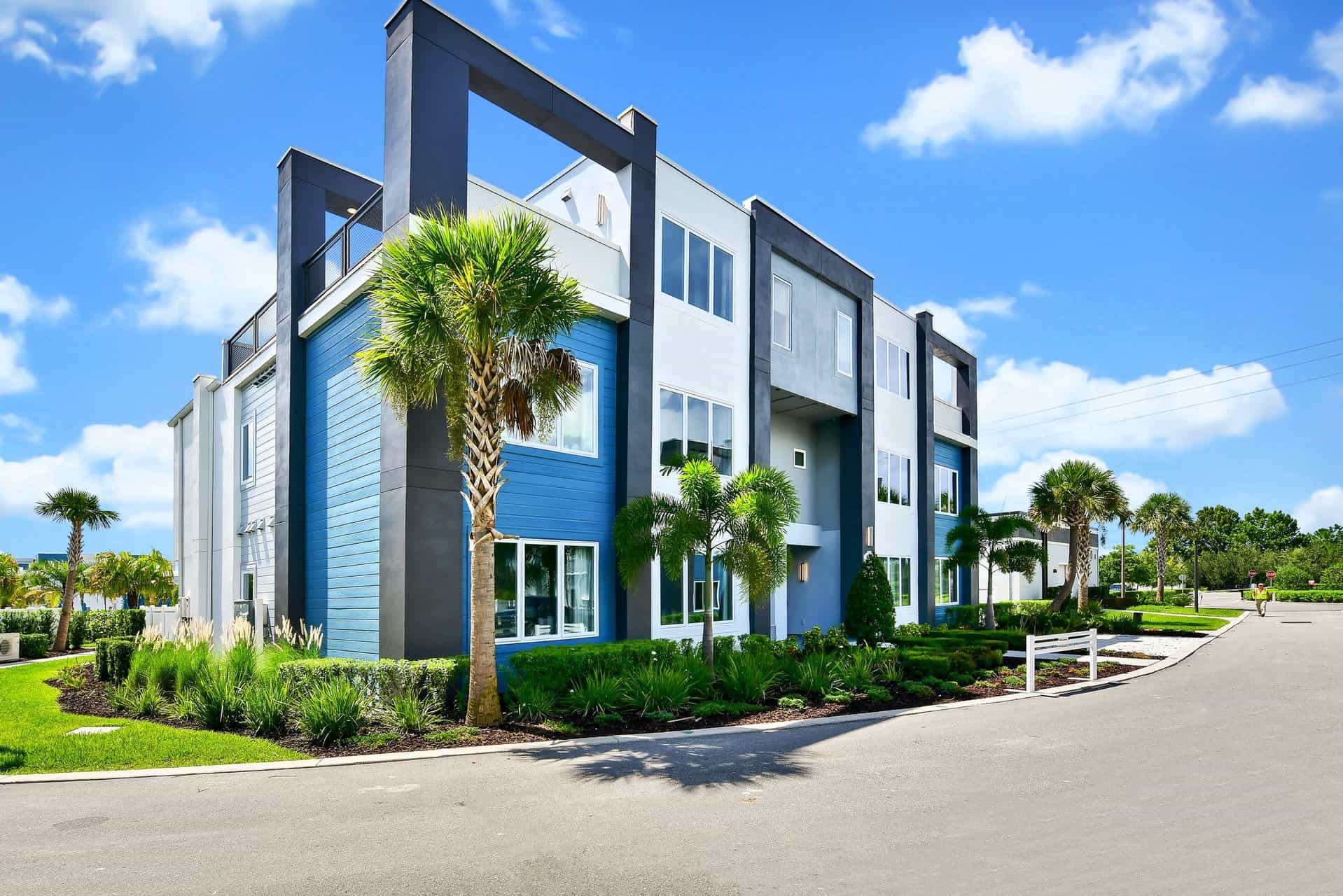 Spectrum Resort Orlando condo exterior front with garden and rooftop terrace