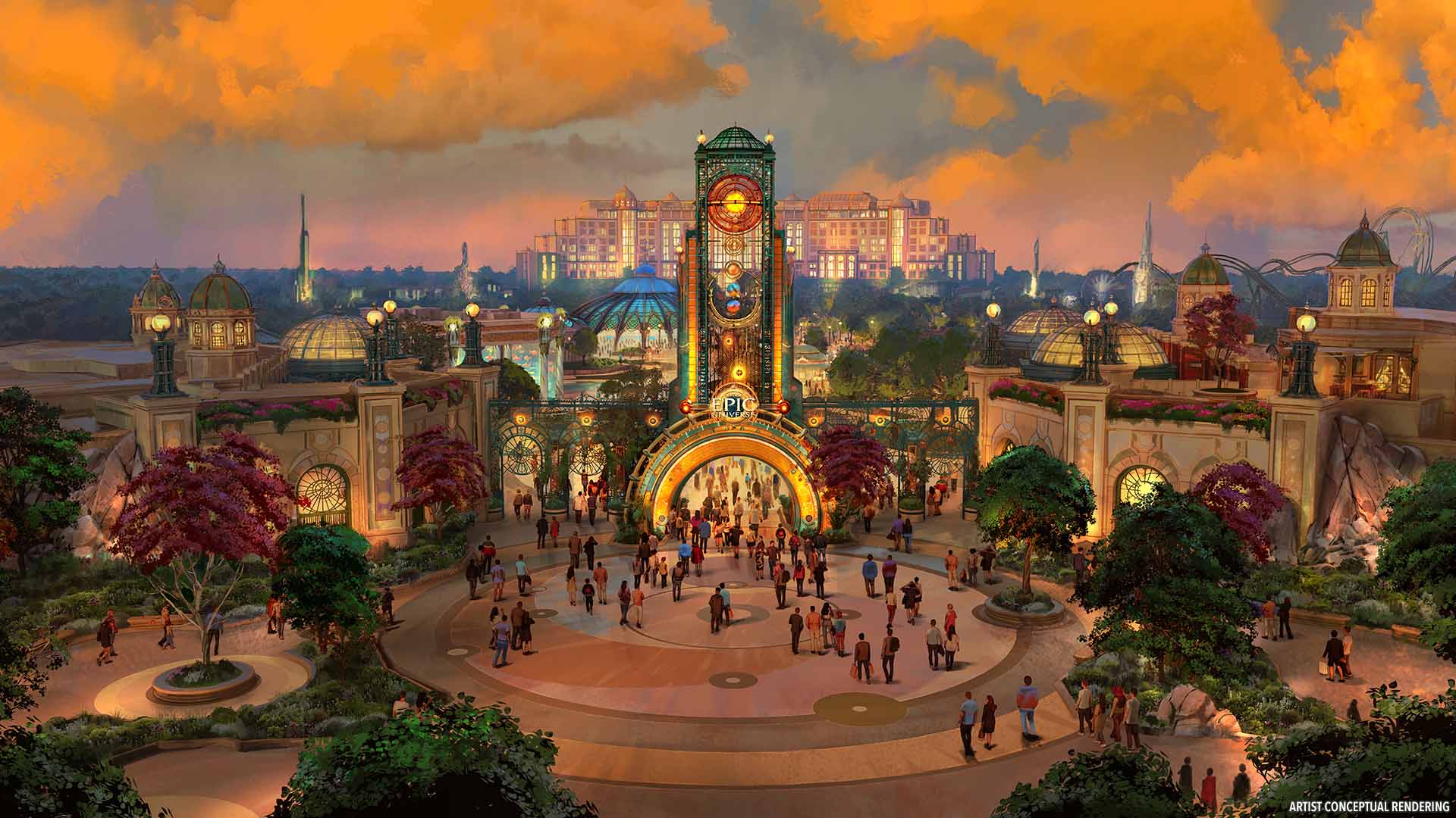 Artist rendering of Epic Universe theme park entrance